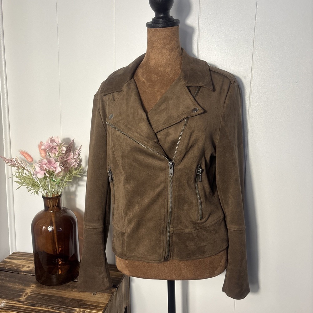 BB Dakota Moto Jacket Woman's Sz Medium Brown Zip Faux Suede Cropped Western